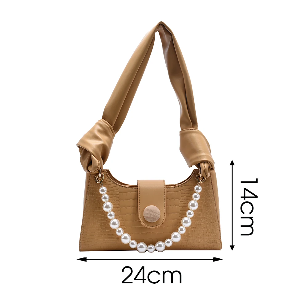 

Fashion Pearl Pu Leather Underarm Bag for Women 2021 Simple Totes Shoulder Bag Lady Luxury Brand Designer Handbags and Purses