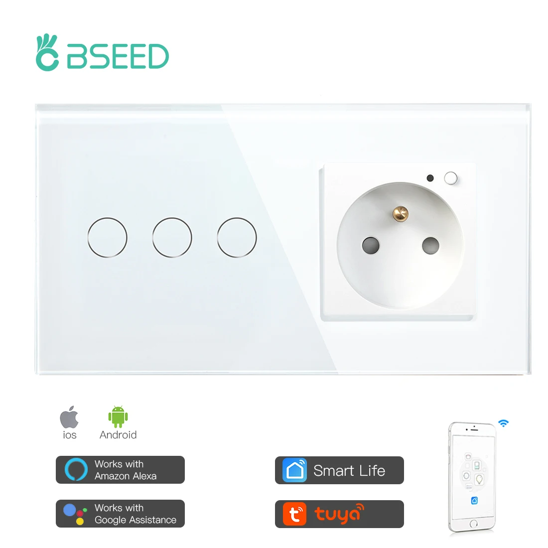 

Смарт-выключатель BSEED Tuya с поддержкой Wi-Fi и французской розеткой