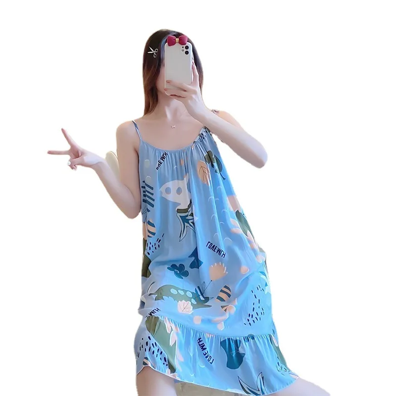 

Summer suspender nightdress, Korean version of lotus leaf, thin skin tone, sweet and fresh girl pajamas