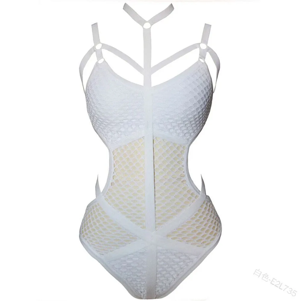 

Western Style Teddies & Bodysuits Fashion Sexy Tight Casual Grid Hollow Out Perspective Solid Color Designer Creative 2021