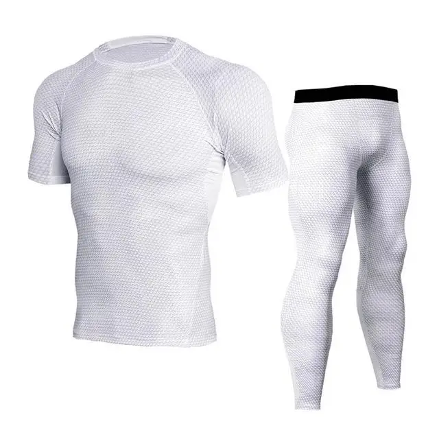 white 2 short Сжатое термобелье костюм зимний теплый спортивный костюм мужские колготки футболка свитгетры бодибилдинг одежда Рашгард мужской 4XL - Цвет: white 2 short