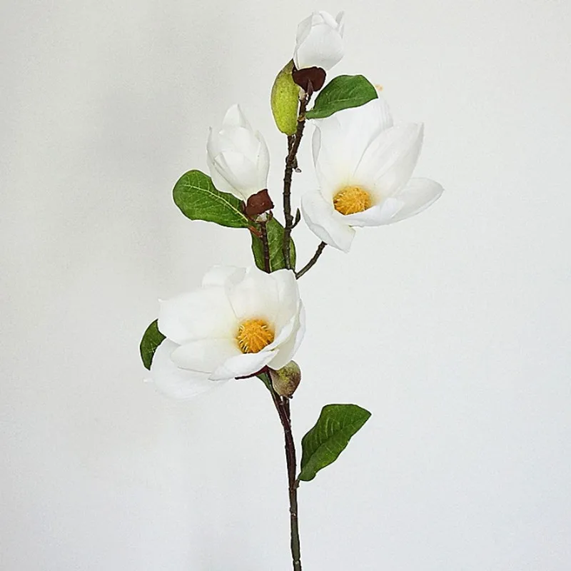 Роскошный длинный стебель 4 головки искусственная Магнолия цветок ветви для дома