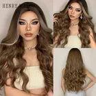 Парики из синтетических длинных каштановых волос с мелированием блонд, для чернокожих женщин, термостойкие