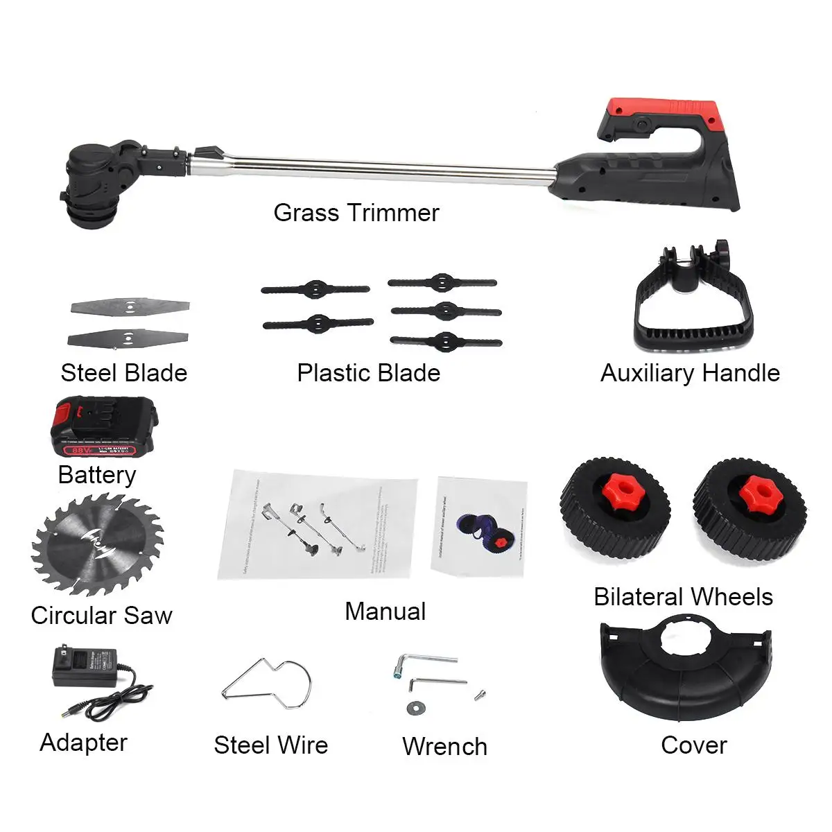 

88V 1500W Electric Lawn Mower Rechargeable Cordless Grass Trimmer Auto Release Portable Garden Tools Home Trimming Machine