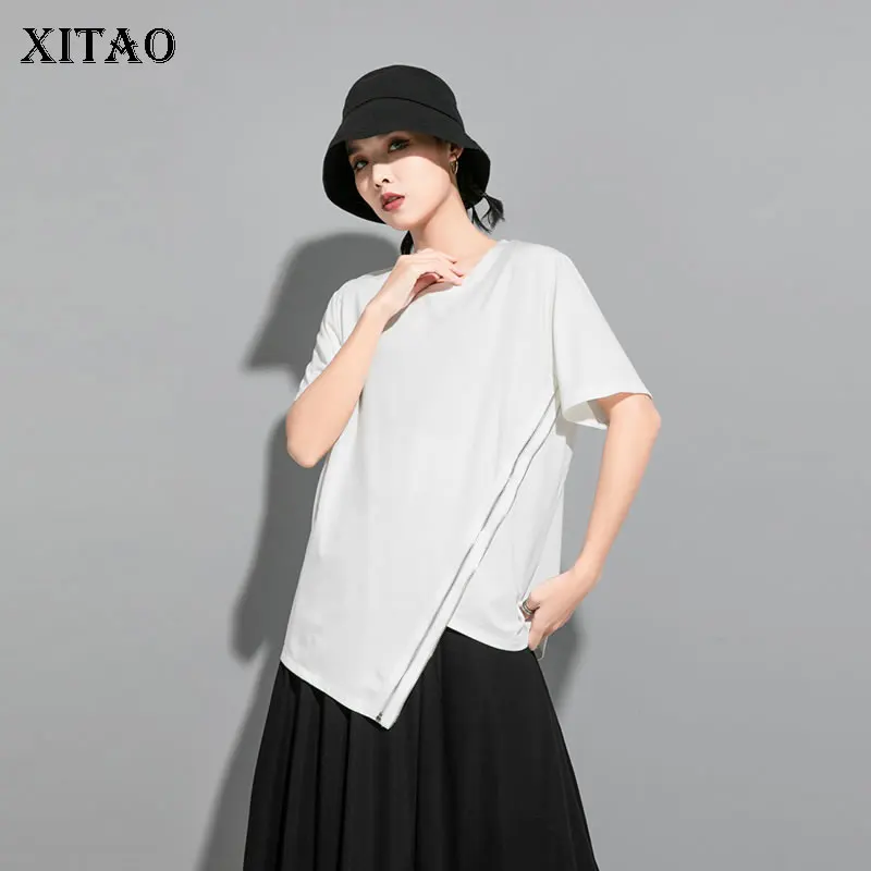 Женский Асимметричный пуловер XITAO однотонная свободная футболка на молнии