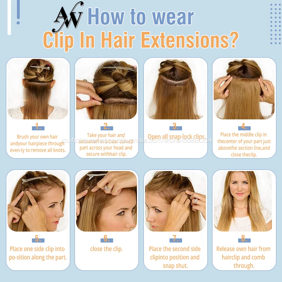 AW 16 ''/20'' 24 ''натуральный Клип В Пряди человеческих волос для наращивания