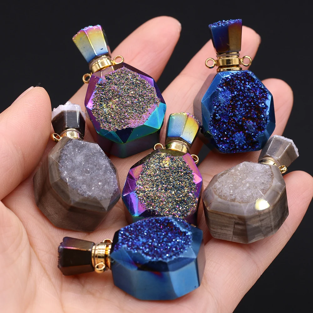 

Natural Agate Stone Rhombus Perfume Bottle Necklace Pendant For Jewelry Making DIY Charms Bracelet Necklace 20x35mm