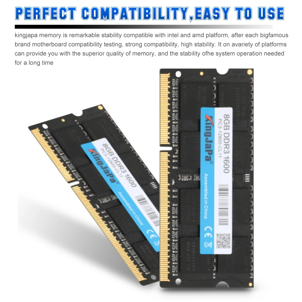 Новый ноутбук KingJaPa 8 Гб оперативной памяти DDR3 1600 МГц 4 для ноутбука Sodimm Memoria 2