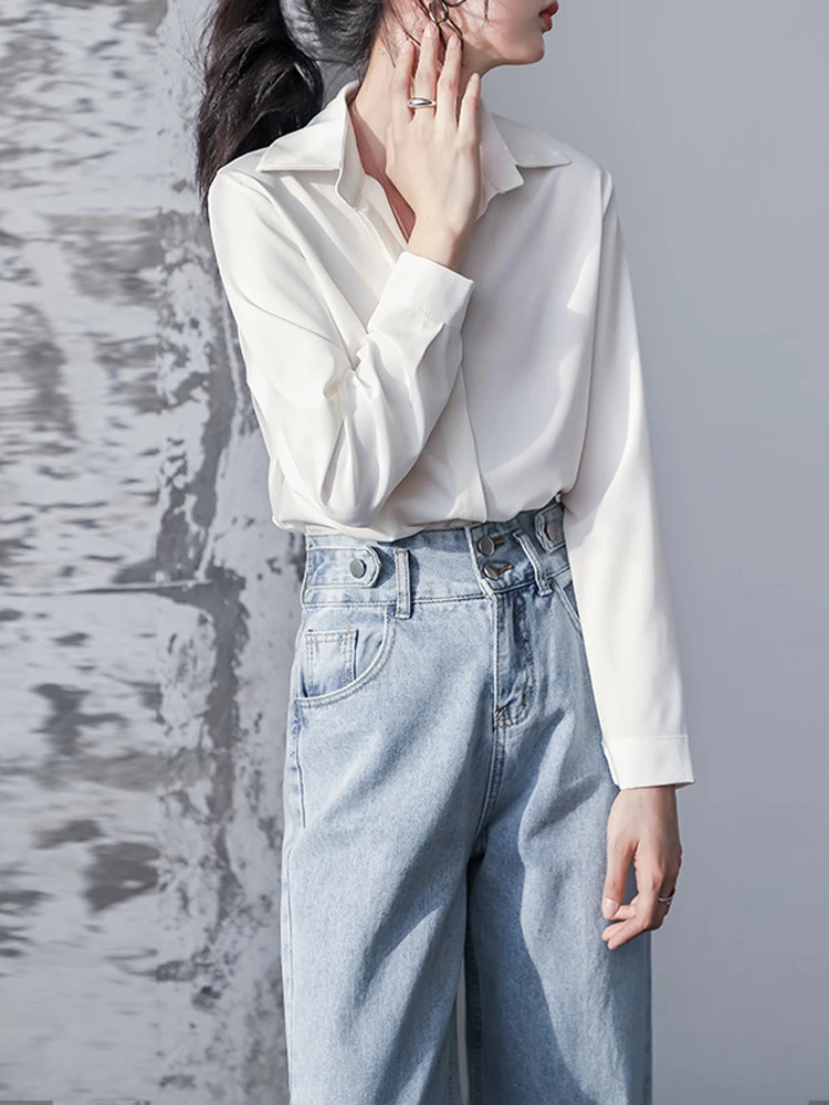 

2020 New Spring Summer Long Sleeve Lapel Tops Women Casual Chiffon Shirt Simple Fashion Student Blouses TideV130