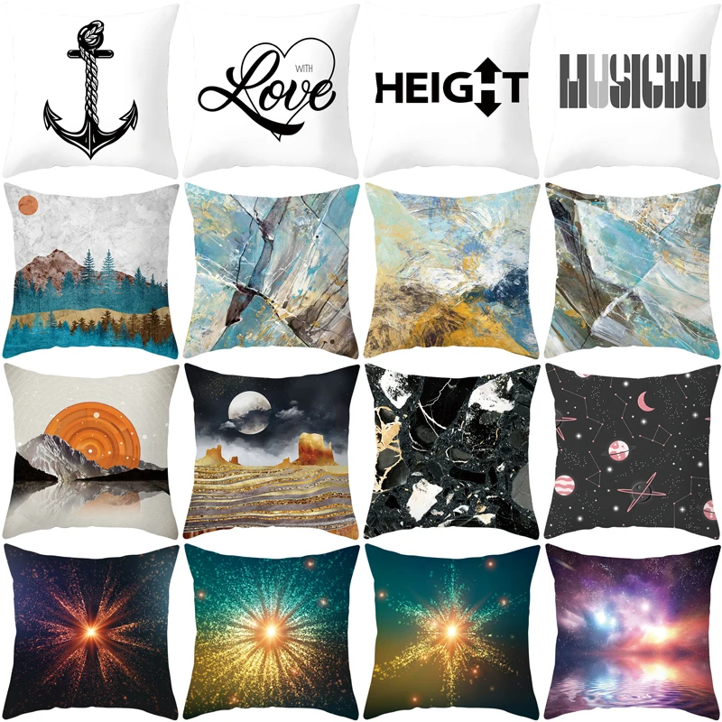 

White Letter Throw Pillow Cover Retro Colorful Watercolor Marbling Home Decorative Pillow Cases Sunshine Cushion Covers For Sofa