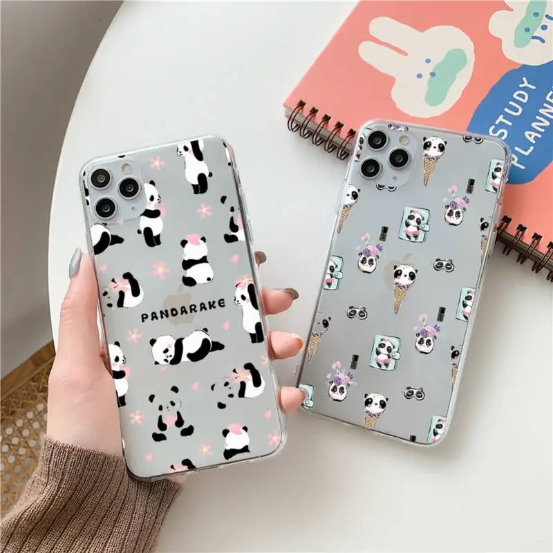 

Cute Cartoon panda Phone Case Transparent for Clear iPhone case 11 12 mini pro XS MAX 8 7 6 6S Plus X 5S SE 2020 XR