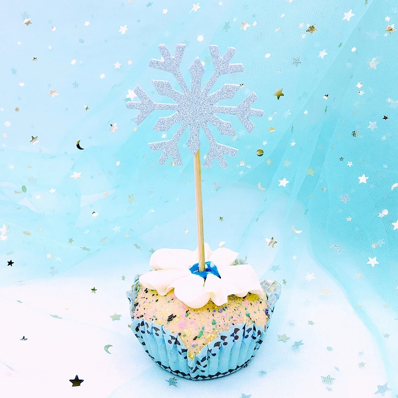 20 шт. блестящий серебристый белый ледяной лед Снежинка кекс Топпер бамбуковая