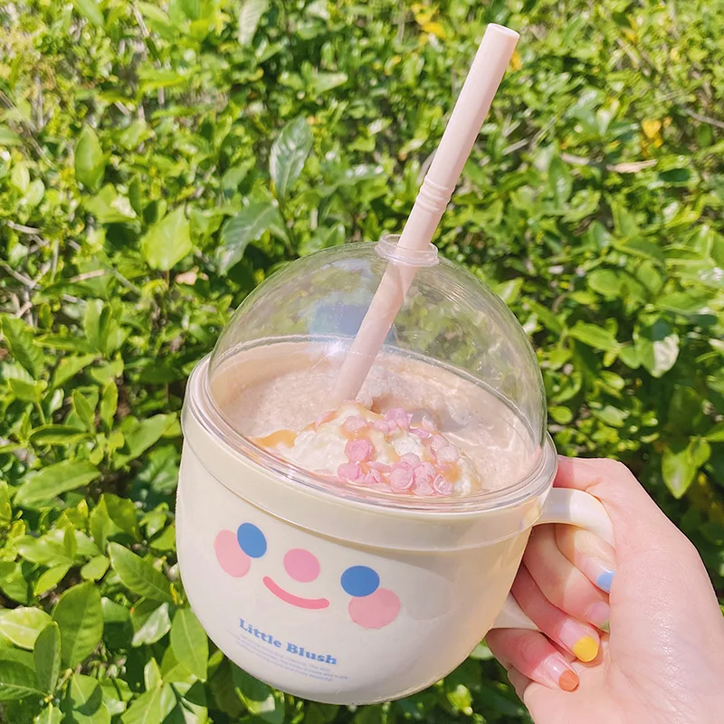 Пластиковая чаша бутылка для воды с соломенной милой смайликом чашка крышкой