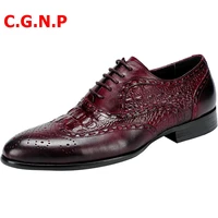 c g n p business formal shoes men genuine leather crocodile pattern oxfords dress shoes brogue lace up office wedding shoes