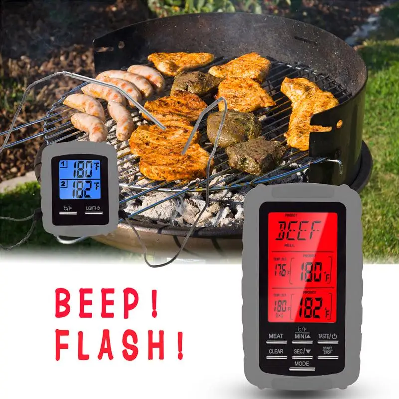 

New Wireless LCD Wireless Thermometer Food BBQ Dual Channel Digital Display Thermometer Bakery Home Kitchen Baking Accessories