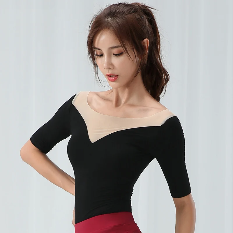 Топ женский для латиноамериканских танцев с V образным вырезом и коротким