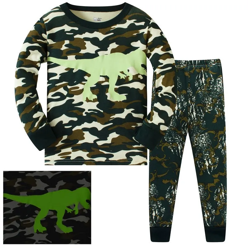 Spring Baby Boys Sleepwear Pajamas Sets Cotton Dinosaur Printed Long T-shirt+Pants Kids Children's Clothing - Цвет: 15