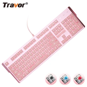 pink mechanical gaming keyboard 104 keys usb wired keyboard with led backlight light bluered switch teclado for pclaptop free global shipping