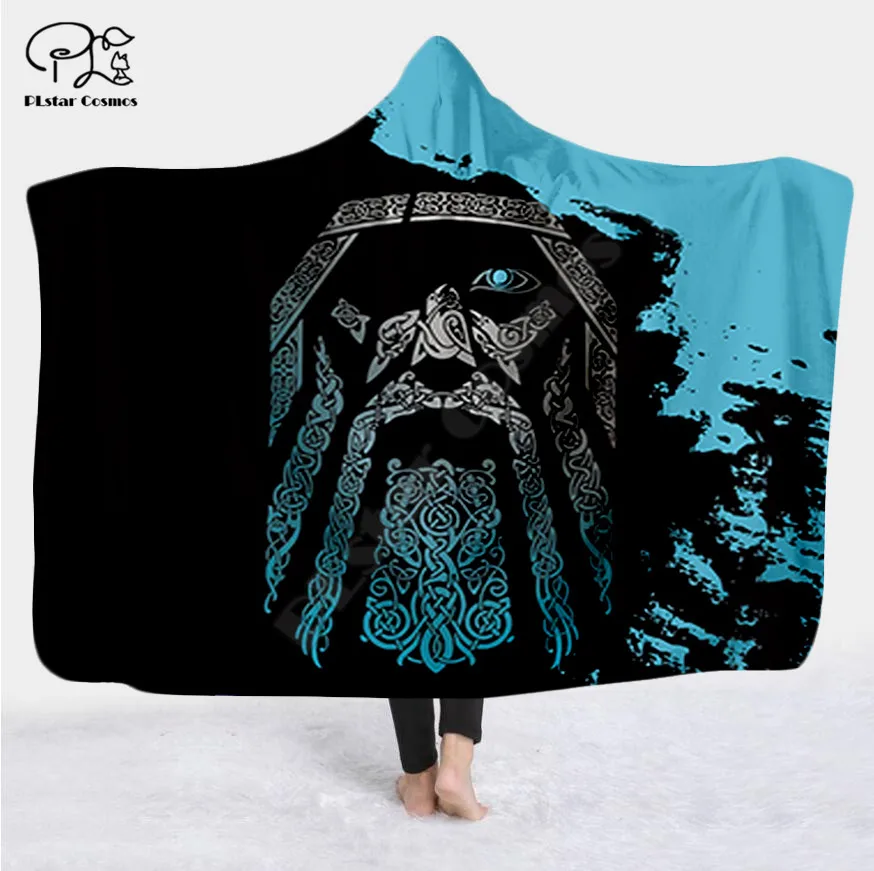 

Viking tattoo Character Hooded Blanket Adult colorful child Sherpa Fleece Wearable Blanket Microfiber Bedding style-1