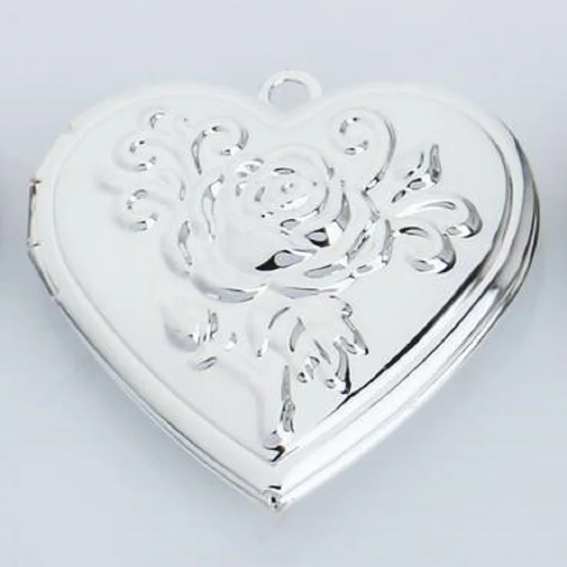 4pcs Wholesale Platinum 33mm Rose-Pattern Vintage Photo Frame Charm&Pendant Photo Locket Frame DIY Necklace Jewelry Making