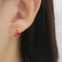 925 sterling silver water drop small hoop earrings for women black purple rose red green zircon elegant piercing earrings