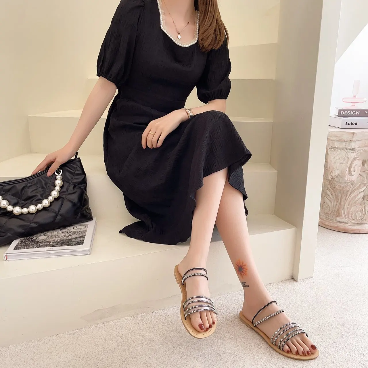 

Comfort Shoes for Women Two Weare 2021 Sandals Suit Female Beige Summer Heels New Fashion Black Flat Girls Clear Low Scandals PV