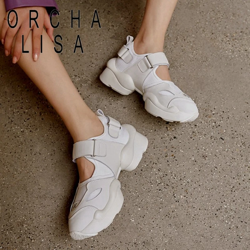 

ORCHA LISA/Новые 2021 женские кроссовки спортивная обувь круглый носок на каблуке 6 см женские туфли из натуральной кожи с эластичной застежкой-ли...