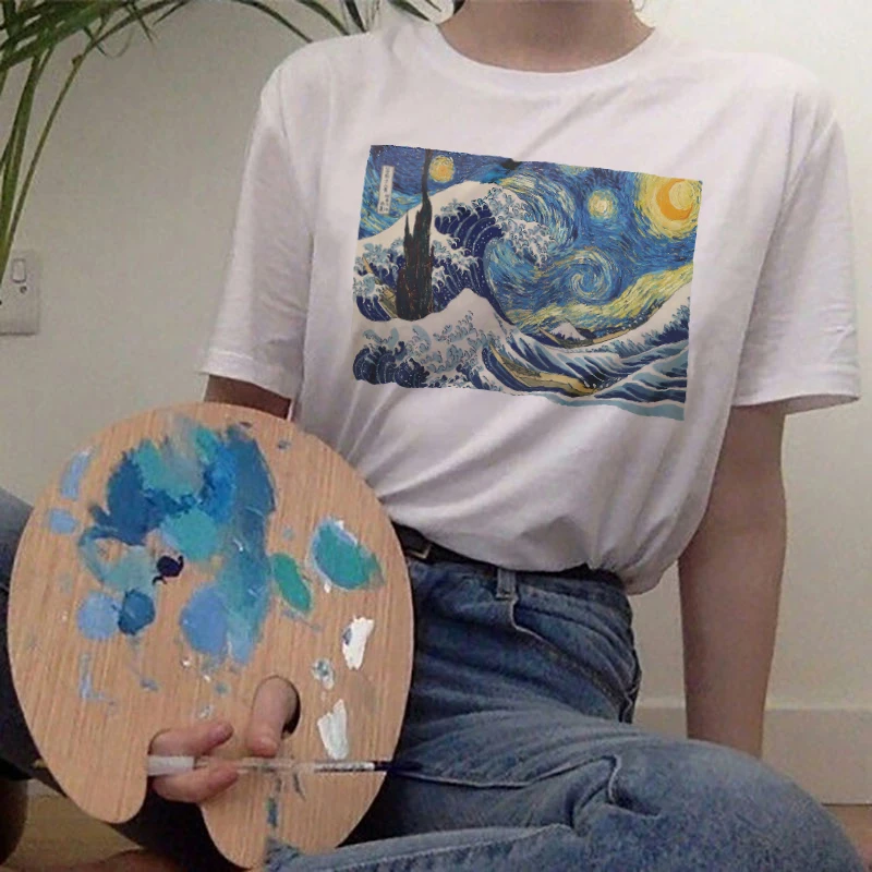 Ukiyoe Vincent Van Gogh Футболка с принтом Harajuku Эстетическая одежда женская футболка с коротким рукавом художественный Топ винтажный Японский Стиль Уличная одежда