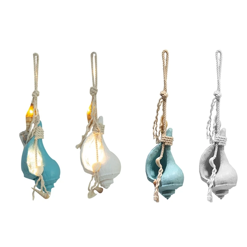 2 Pcs Mediterranean Style Resin Simulation Conch Pendant Marine LED Ornaments Gifts Home Party Beach Wall Decoration | Дом и сад