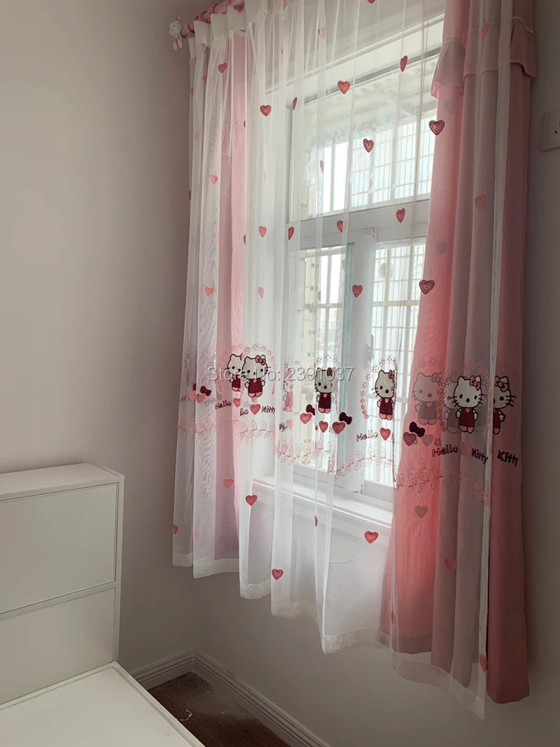 Hello-kitty, оконные шторы, занавески, тюль для детской комнаты, балдахин, европейский стиль, утолщение, затенение, современное окно