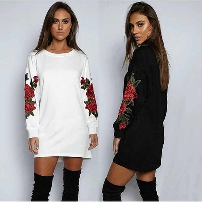 

Autumn Winter O Neck Long Sleeve Women's Sweatshirt Dress 2021 New Fashion Floral Print Loose Ladies Mini Dress Vestidos