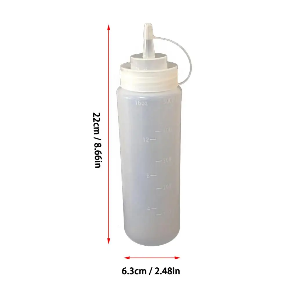 

4PCS 500ml Plastic Needle-nosed Bottle with Scale Squeeze Bottle with Leak-Proof Cap Sauce Bottle Salad Bottle Squeezable Bottle