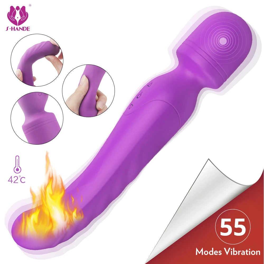 en Ucuz 55 Modu Sihirli Değnek ısıtma Güçlü Kadın Vibratör Klitoris Stimülatörü Yetişkin ürünleri Kadın Masturbator Masaj Sopası
