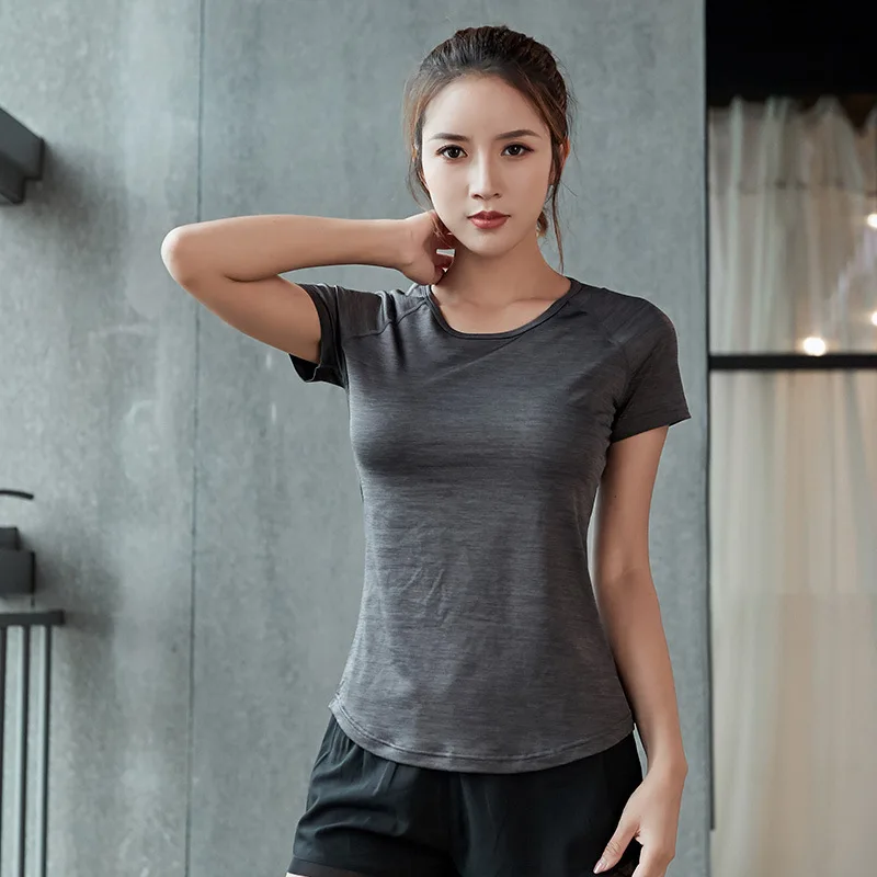 

Yoga Clothes Sports T-shirt Women Quick-drying Running Loose Round Neck Top Fitness Summer Clothes For Women Female
