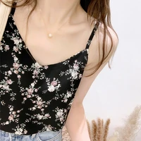 sexy tank tops floral printed camis retro girls casual chiffon v neck sleeveless top korean style vest female