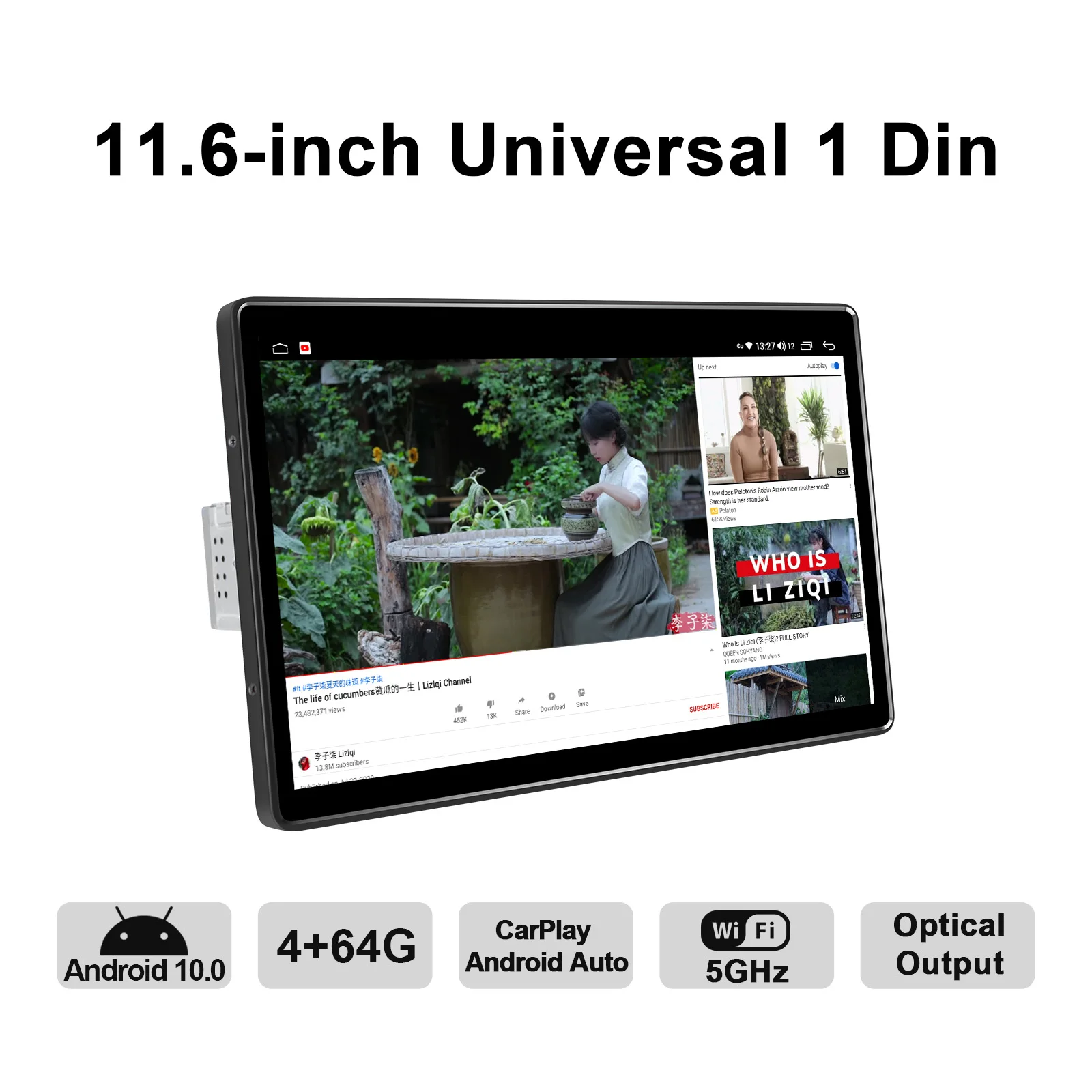 저렴한 Autoradio 1 Din 11.6 인치 자동차 라디오 디스플레이 유니버설 헤드 유닛 멀티미디어 비디오 플레이어 안드로이드 자동 무선 Carplay GPS