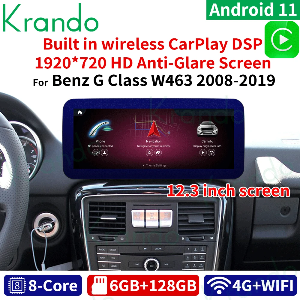

Krando Android 110.0 6G 128G 12.3 Car Radio For Mercedes Benz G Class W463 2008-2018 NTG 4.0 4.5 5.0 Multimedia player Carplay