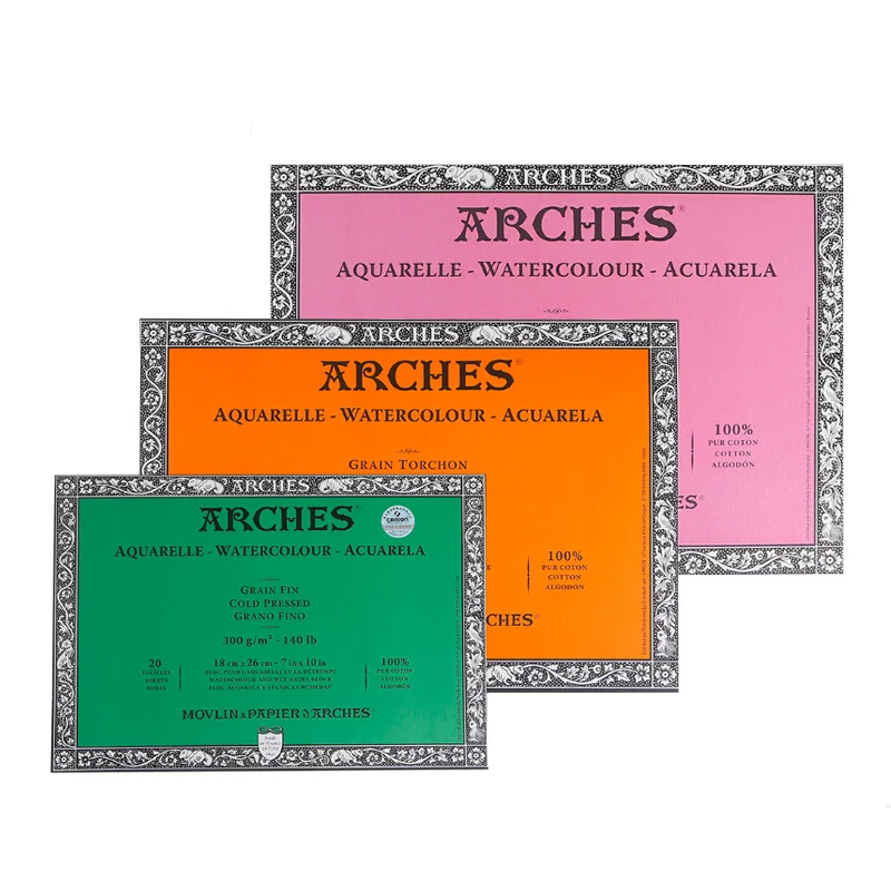 Arches Artist Watercolor Paper Block, Hot Press,Cold Press,Rough 20 Sheets(140lb/300gsm) aquarelle 100 Cotton drawing paper Book