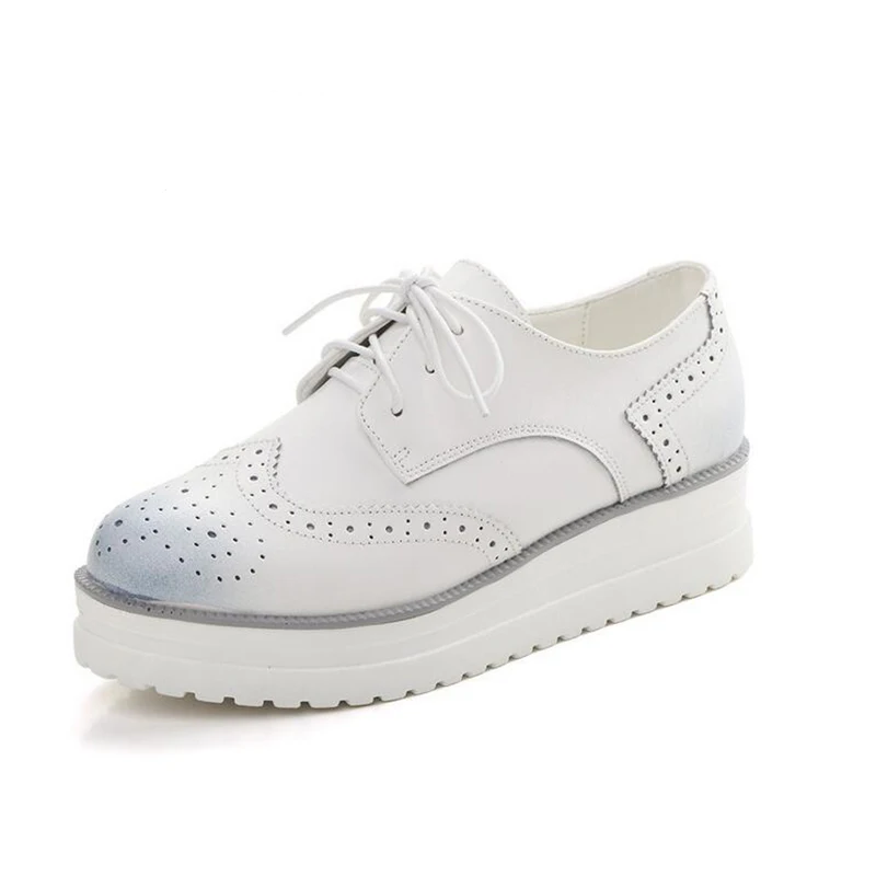 Женские туфли из ткани Оксфорд винтажные на плоской платформе со шнуровкой в