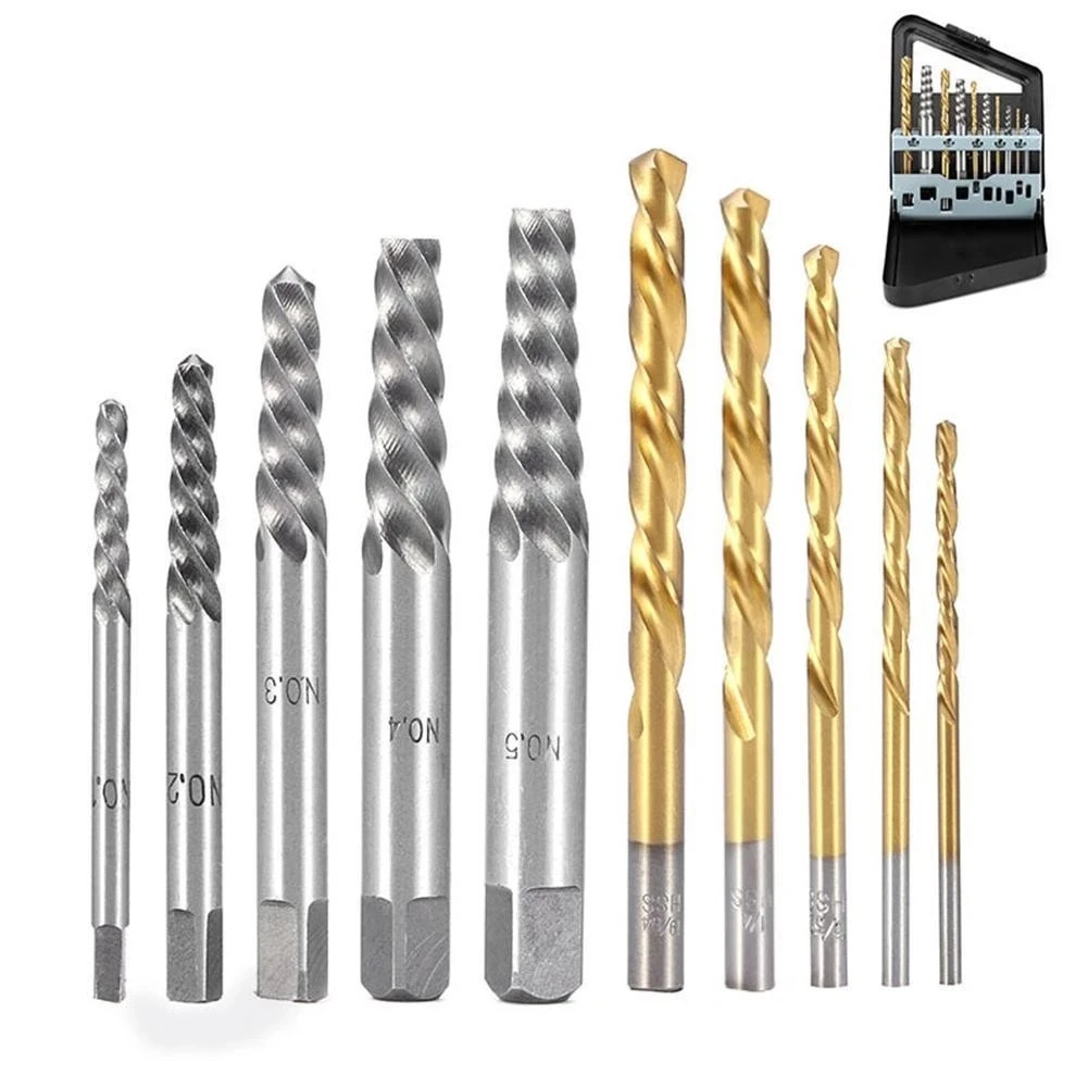 

10pc Screw Extractor Left Hand Cobalt Drill Bit Set Easy Out Broken Bolt Hang Tools