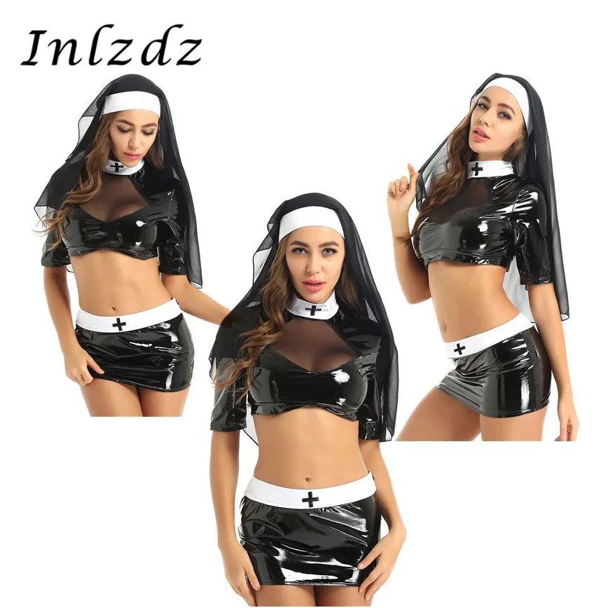 Женский карнавальный костюм Naughty Nun наряд для ролевых игр на Хэллоуин укороченный