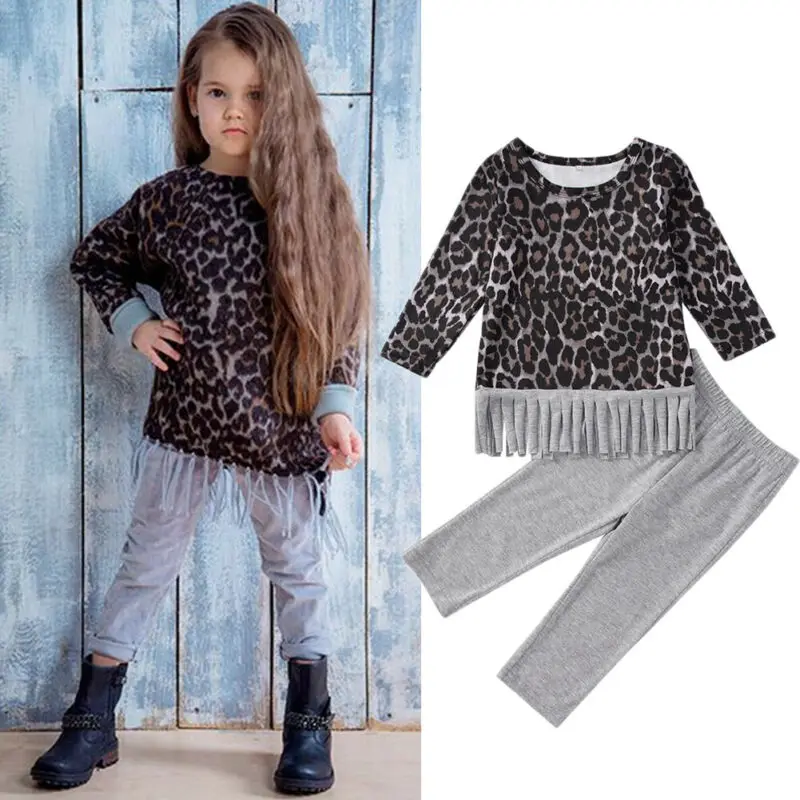 Комплект одежды из 2 предметов для маленьких девочек Футболка с леопардовым