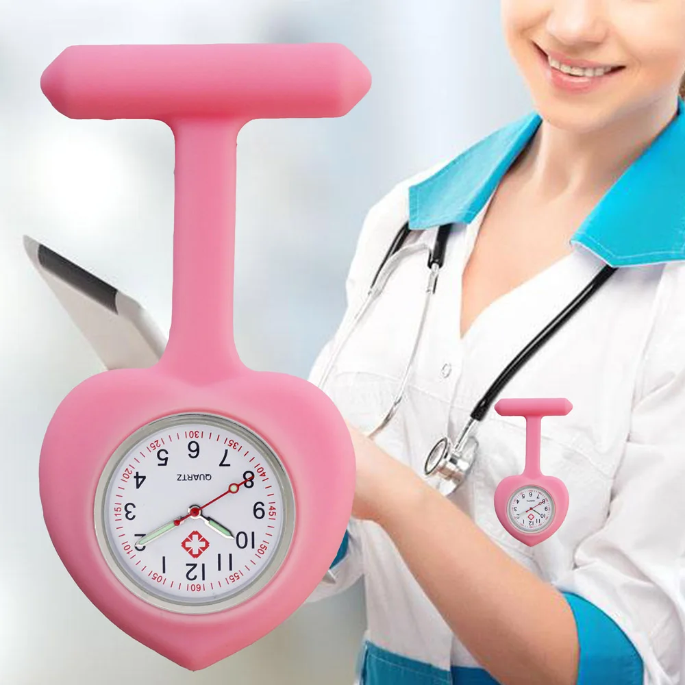 High Quality Silicone Nurse Watch Solid Medical Pocket Watch Pin Pocket Doctors Clip-on Hanging Lapel Watch Love Heart Shaped enlarge