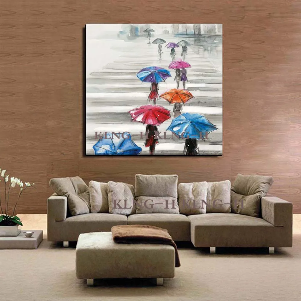 100% pintado a mano Envio gratis pintura al óleo sobre lienzo arte de pared hecho imperno paisaje lluvia foto dos p | Дом и сад