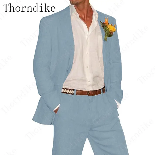 Летний Пляжный белый льняной мужской костюм Thorndike смокинг для жениха свадебный