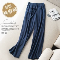 lady pants plus size women cotton linen pants high waist elastic drawstring solid peg office workwear lady trouser linen pants