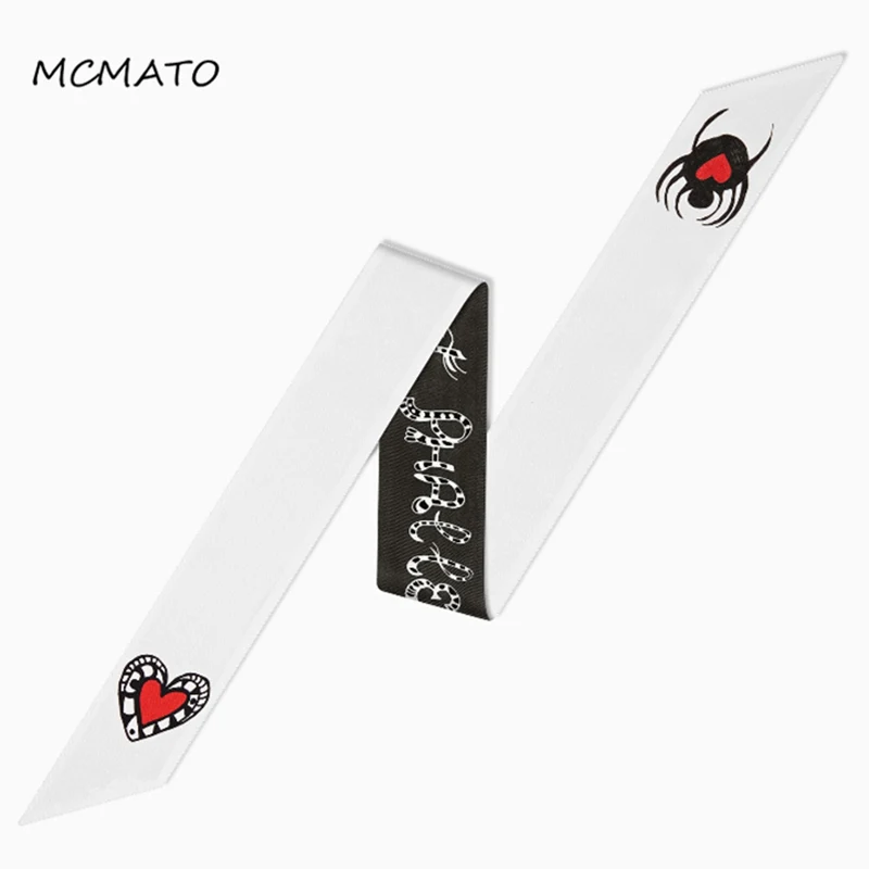 

100 см * 6 см длинный маленький женский шарф узкий шарф женский шелковый шарф женский модный ремень роскошный брендовый головной шарф с принтом в виде паука и сердца