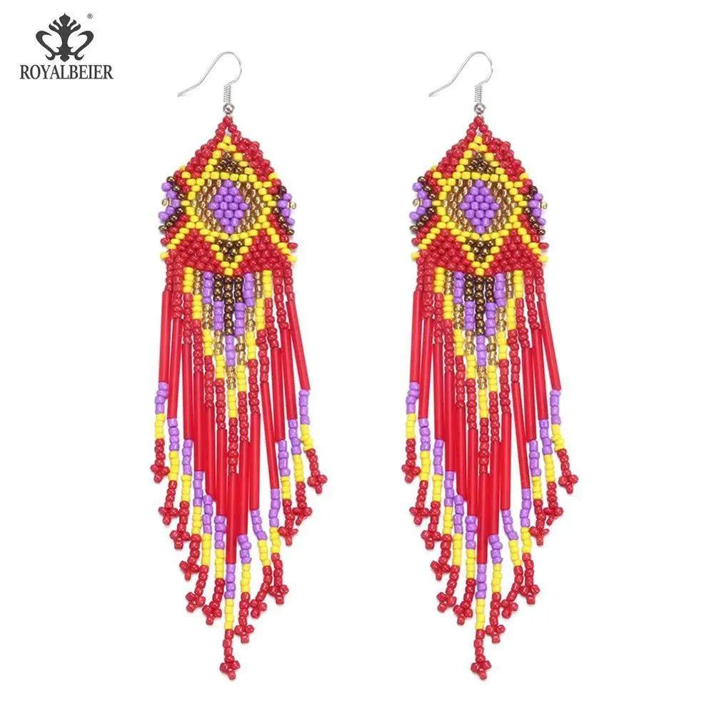 

ROYALBEIER Lady Seed Resin Beads Circle Pendientes Mujer Moda Handmade Drop Dangle Boho Earrings For Women Jewelry Wholesale
