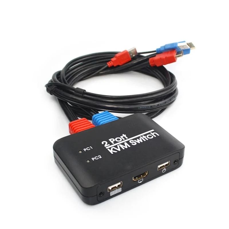 2 порта USB HD KVM переключатель для двух мониторов клавиатура мышь Поддержка