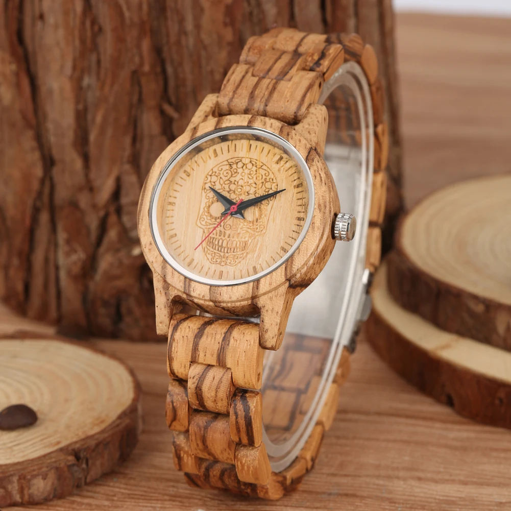 Привлекательные кварцевые деревянные часы женские деревянный ремешок с